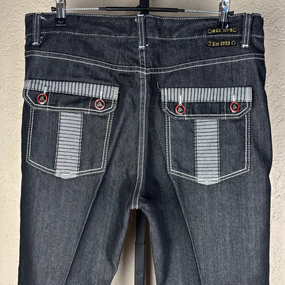 Y2K Red Ape Dark Wash Baggy Skater Sz 38 Embroidered Jeans Denim